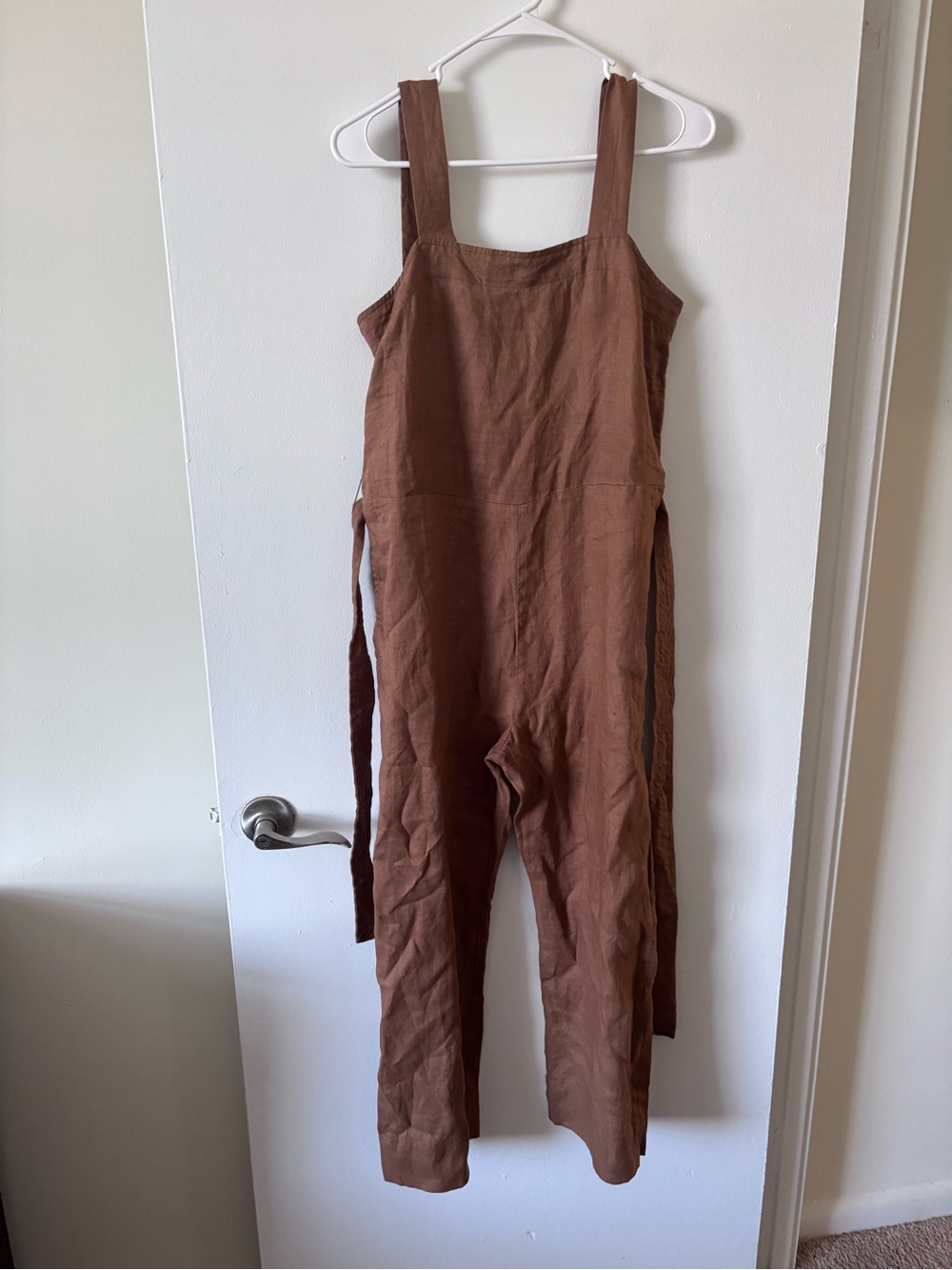 Quince Brown Linen-Blend Strap Jumpsuit
